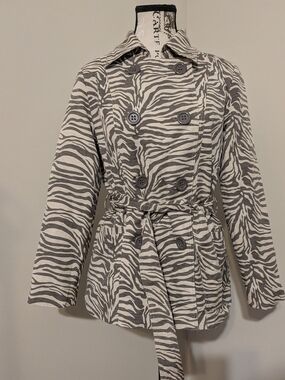David Brooks Zebra Print Belted Jacket Blazer Silk Cotton Pockets Small Office